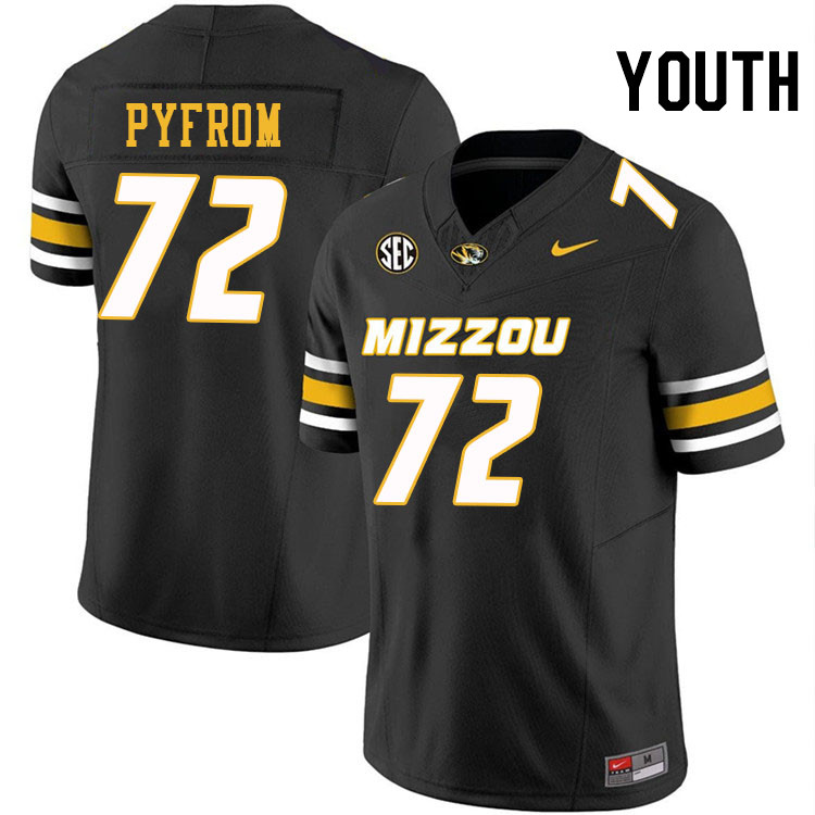 Youth #72 Caleb Pyfrom Missouri Tigers College Football Jerseys Stitched-Black